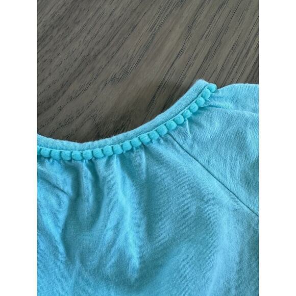Carters Girls Aqua Blue Pom Pom Trim Knit Short Sleeve T Shirt Size 12M - Picture 4 of 7